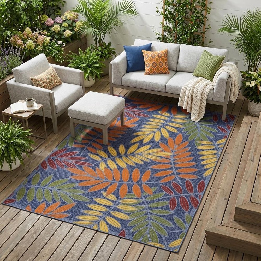 4' X 6' Orange Green And Blue Indoor Outdoor Area Rug — view 10