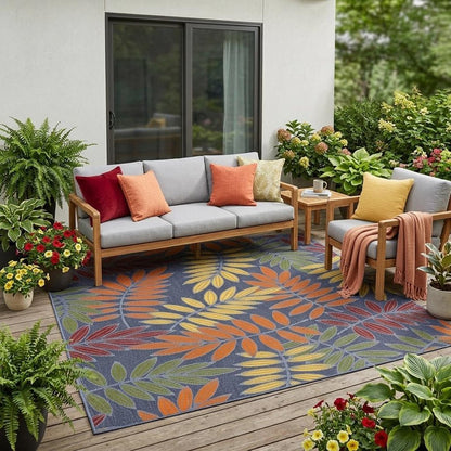 5' X 7' Orange Green And Blue Indoor Outdoor Area Rug HomeRoots