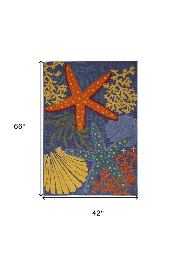 4' X 6' Blue Starfish Indoor Outdoor Area Rug — view 2