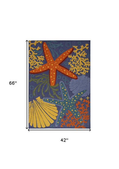 4' X 6' Blue Starfish Indoor Outdoor Area Rug HomeRoots