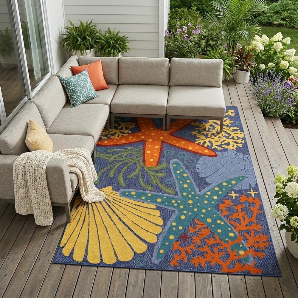 6' X 9' Orange Green And Blue Indoor Outdoor Area Rug HomeRoots