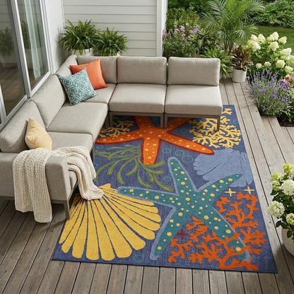 6' X 9' Orange Green And Blue Indoor Outdoor Area Rug HomeRoots