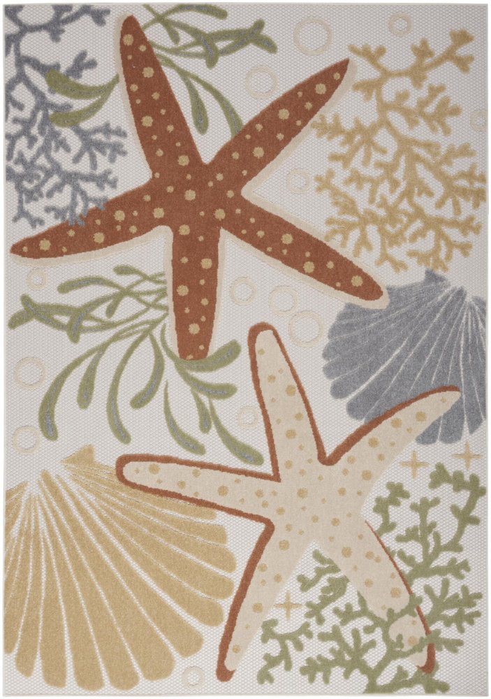 4' X 6' Ivory Orange And Blue Indoor Outdoor Area Rug — view 6