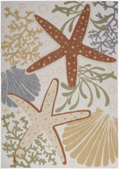 5' X 7' Ivory Orange and Blue Indoor Outdoor Area Rug HomeRoots