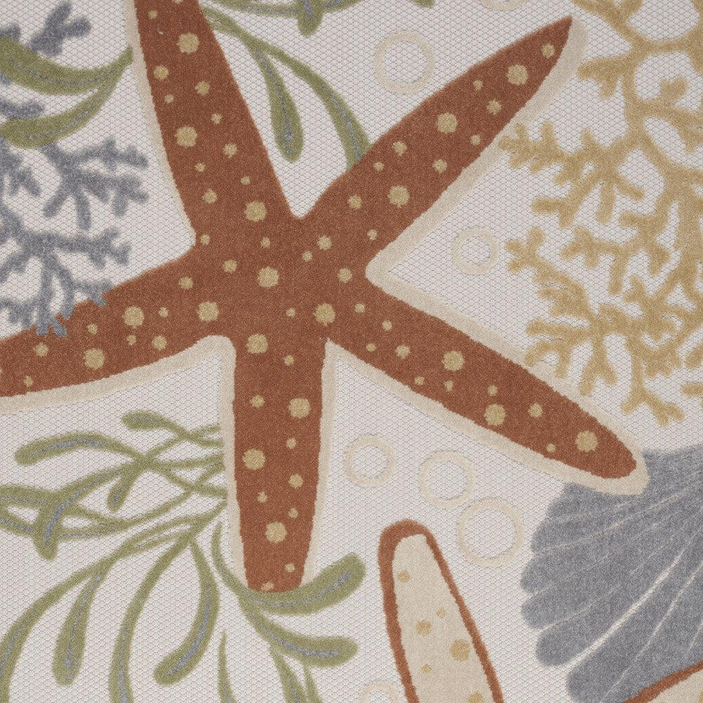 5' X 7' Ivory Orange and Blue Indoor Outdoor Area Rug HomeRoots