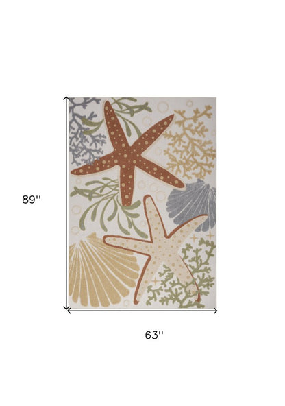 5' X 7' Ivory Orange and Blue Indoor Outdoor Area Rug HomeRoots