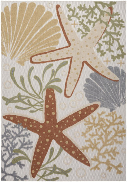 5' X 7' Ivory Orange and Blue Indoor Outdoor Area Rug HomeRoots