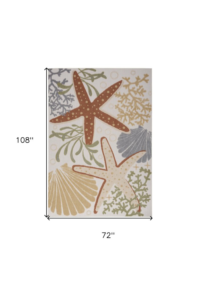 6' X 9' Ivory Orange And Blue Indoor Outdoor Area Rug HomeRoots