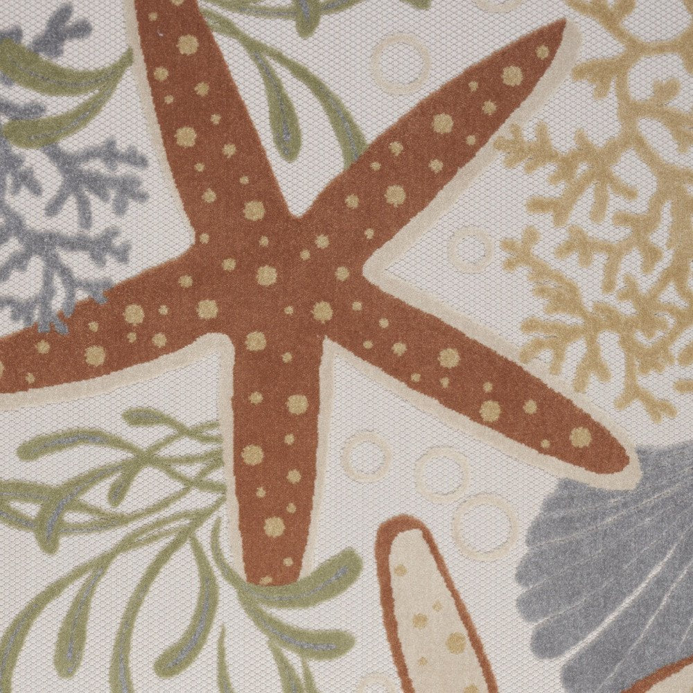 6' X 9' Ivory Orange And Blue Indoor Outdoor Area Rug — view 1