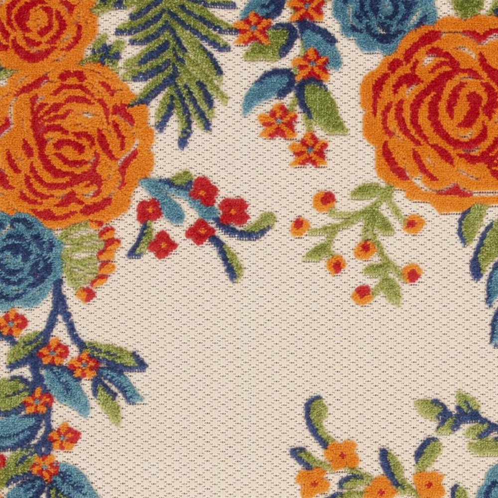 3' X 4' Ivory Orange and Blue Floral Indoor Outdoor Area Rug HomeRoots