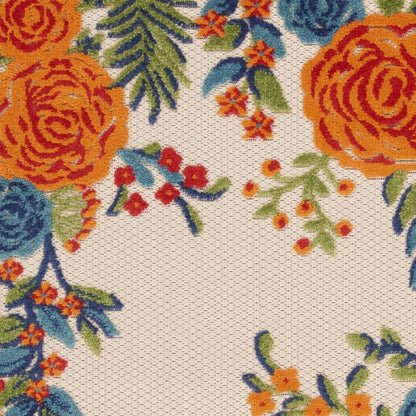 3' X 4' Ivory Orange and Blue Floral Indoor Outdoor Area Rug HomeRoots