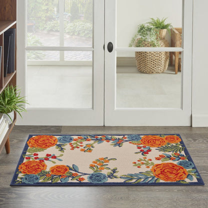 3' X 4' Ivory Orange and Blue Floral Indoor Outdoor Area Rug HomeRoots