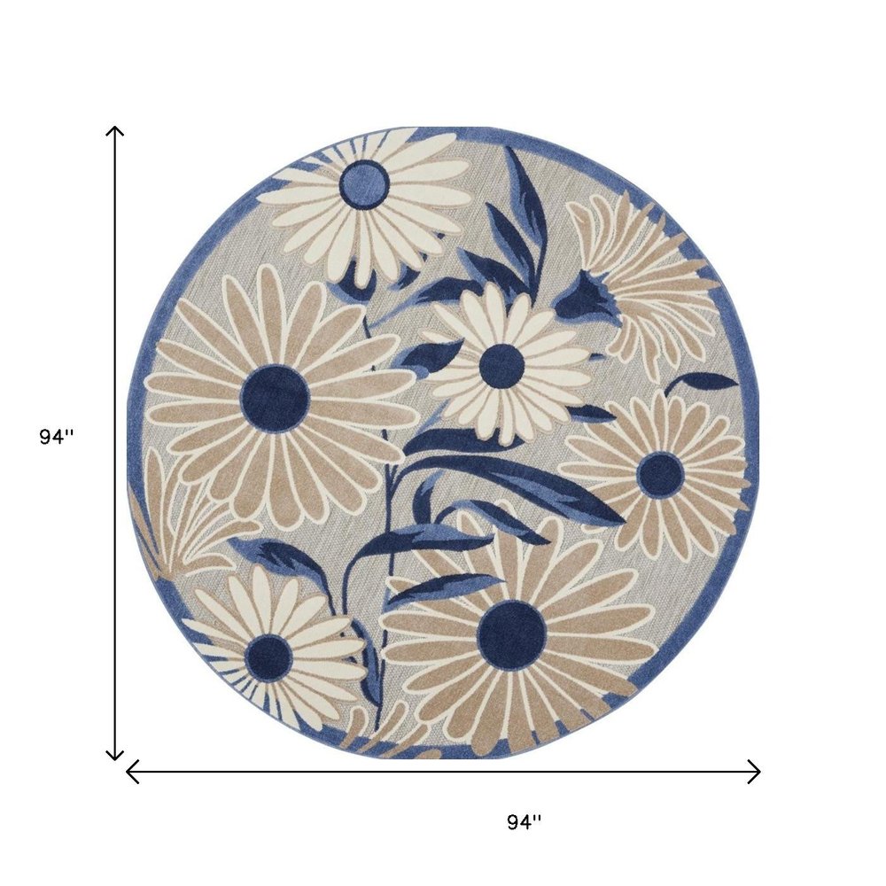 8' Blue and Gray Round Floral Indoor Outdoor Area Rug HomeRoots