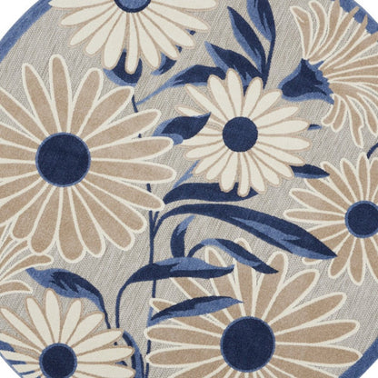 8' Blue and Gray Round Floral Indoor Outdoor Area Rug HomeRoots