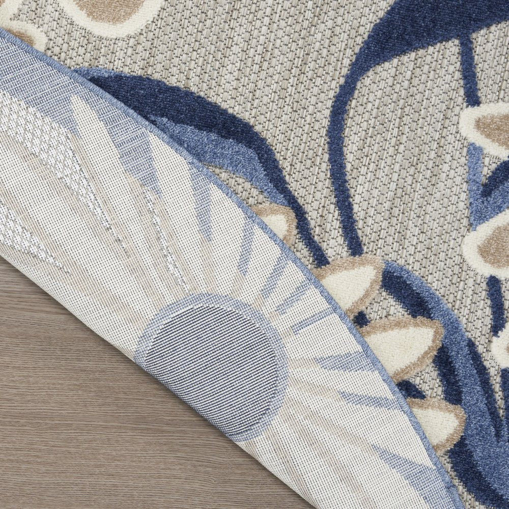 8' Blue and Gray Round Floral Indoor Outdoor Area Rug — view 7