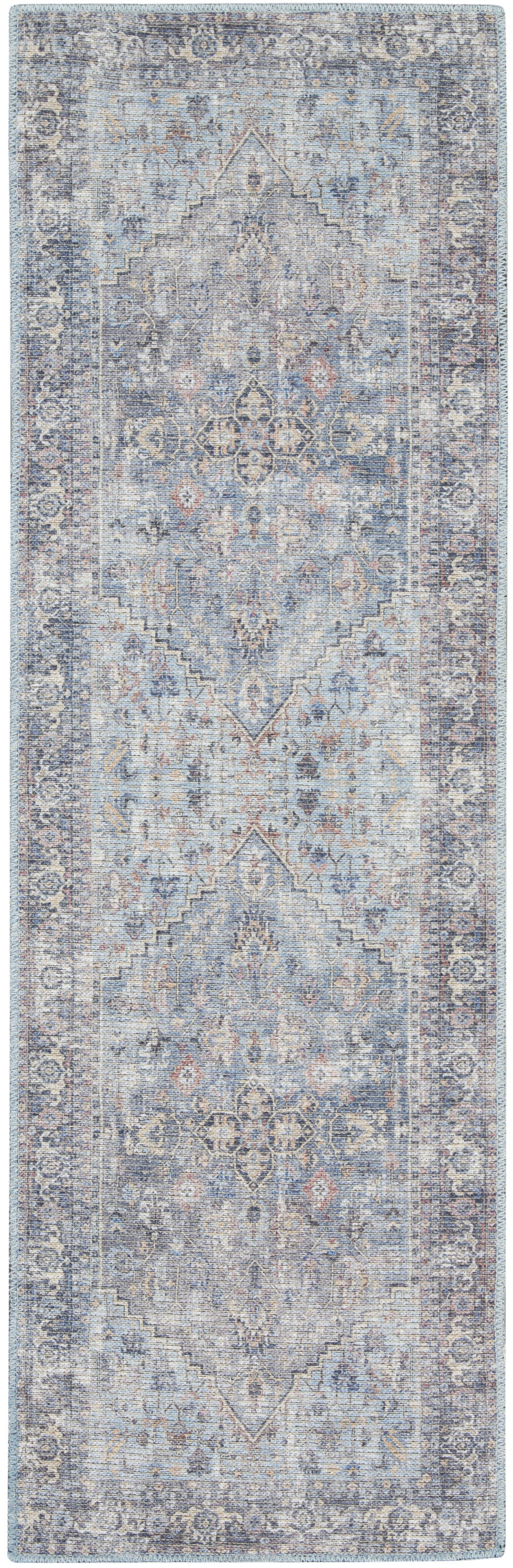 10' Gray Floral Power Loom Distressed Washable Runner Rug - 0.28" (L) x 120.0" (W) x 26.0" (H)