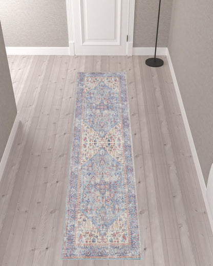 10' Gray Floral Power Loom Distressed Washable Runner Rug - 0.28" (L) x 120.0" (W) x 26.0" (H)