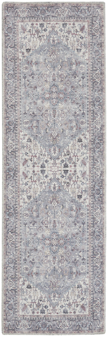 10' Gray Floral Power Loom Distressed Washable Runner Rug - 0.28" (L) x 120.0" (W) x 26.0" (H)