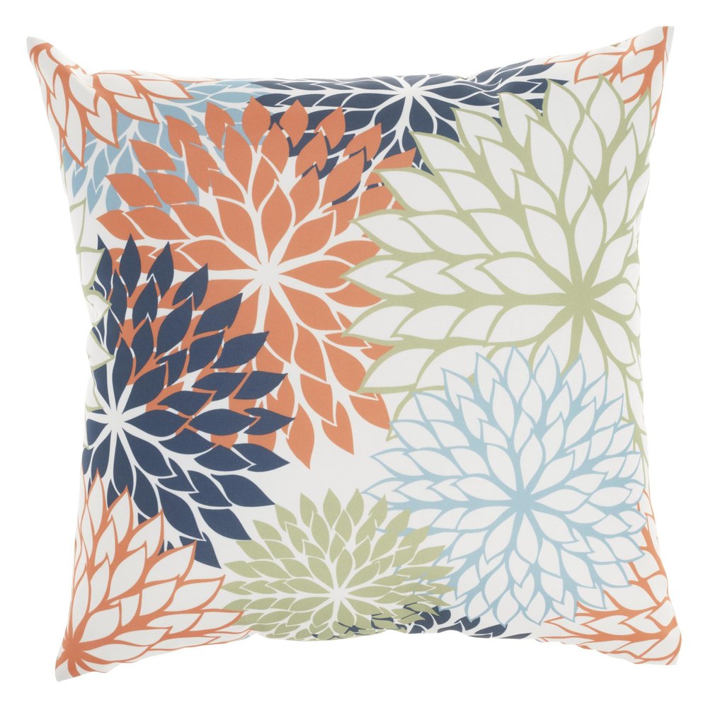 20" Orange Green and Blue Floral Indoor Outdoor Throw Pillow — view 5