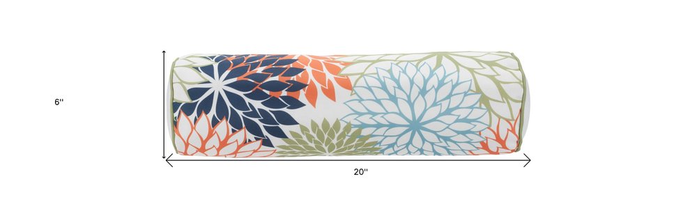 6" X 20" Orange Green and Blue Bolster Floral Indoor Outdoor Throw Pillow HomeRoots