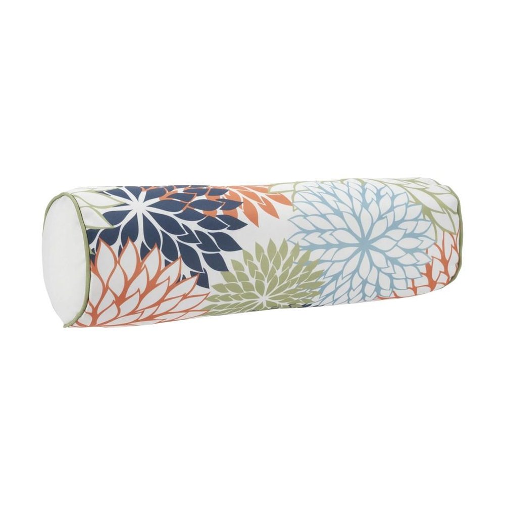 6" X 20" Orange Green and Blue Bolster Floral Indoor Outdoor Throw Pillow