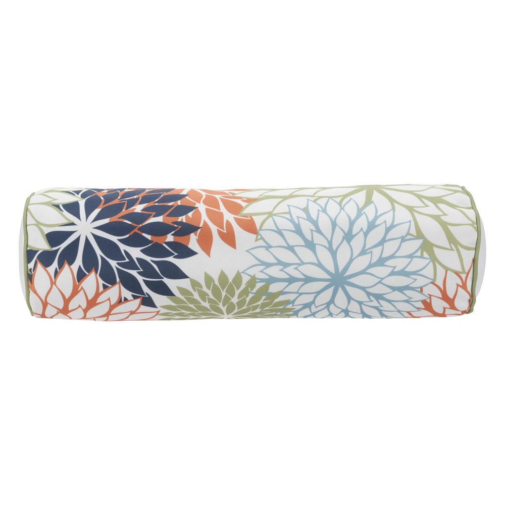 6" X 20" Orange Green and Blue Bolster Floral Indoor Outdoor Throw Pillow — view 2