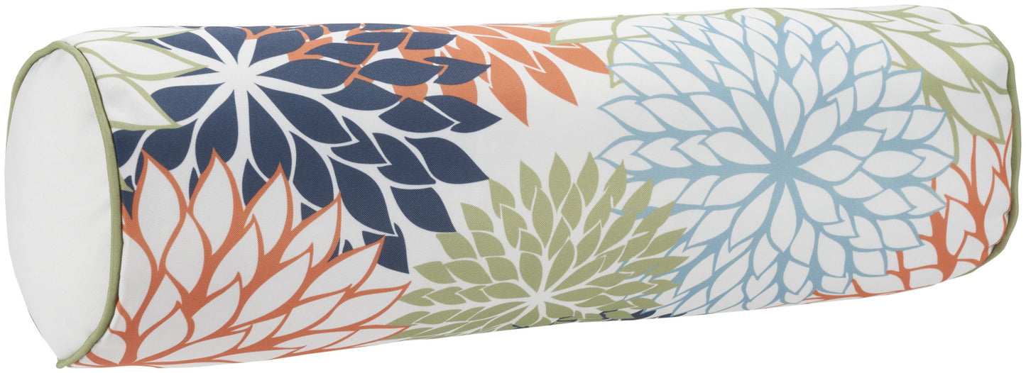 6" X 20" Orange Green and Blue Bolster Floral Indoor Outdoor Throw Pillow