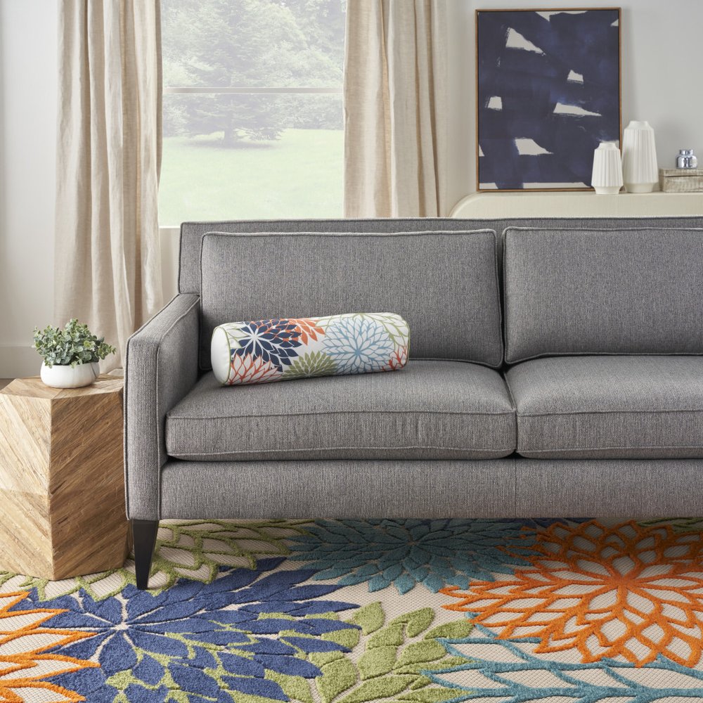 6" X 20" Orange Green and Blue Bolster Floral Indoor Outdoor Throw Pillow HomeRoots