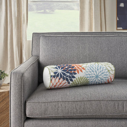 6" X 20" Orange Green and Blue Bolster Floral Indoor Outdoor Throw Pillow HomeRoots