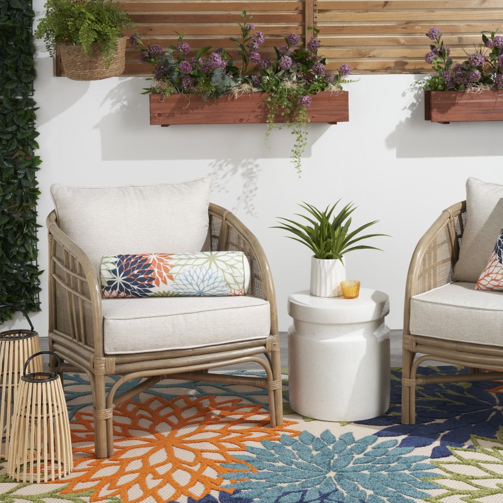 6" X 20" Orange Green and Blue Bolster Floral Indoor Outdoor Throw Pillow HomeRoots