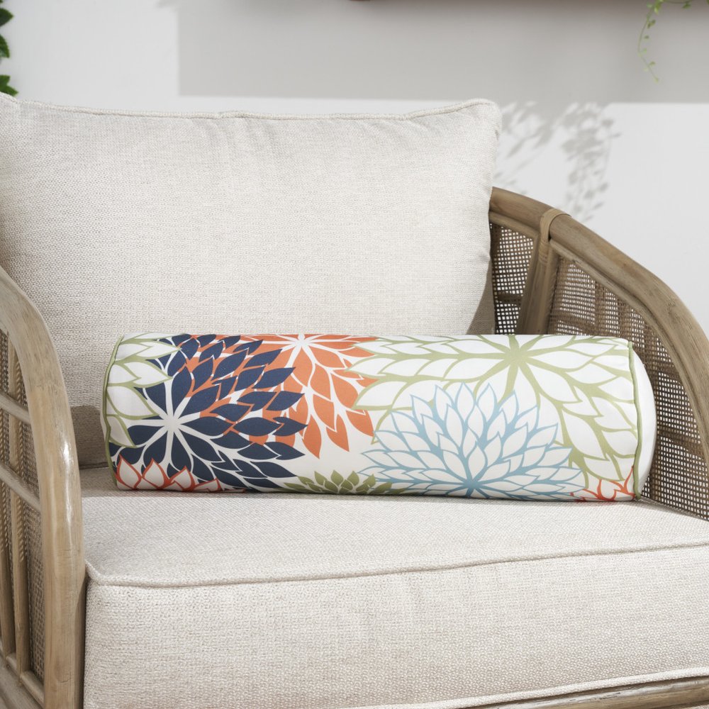 6" X 20" Orange Green and Blue Bolster Floral Indoor Outdoor Throw Pillow HomeRoots