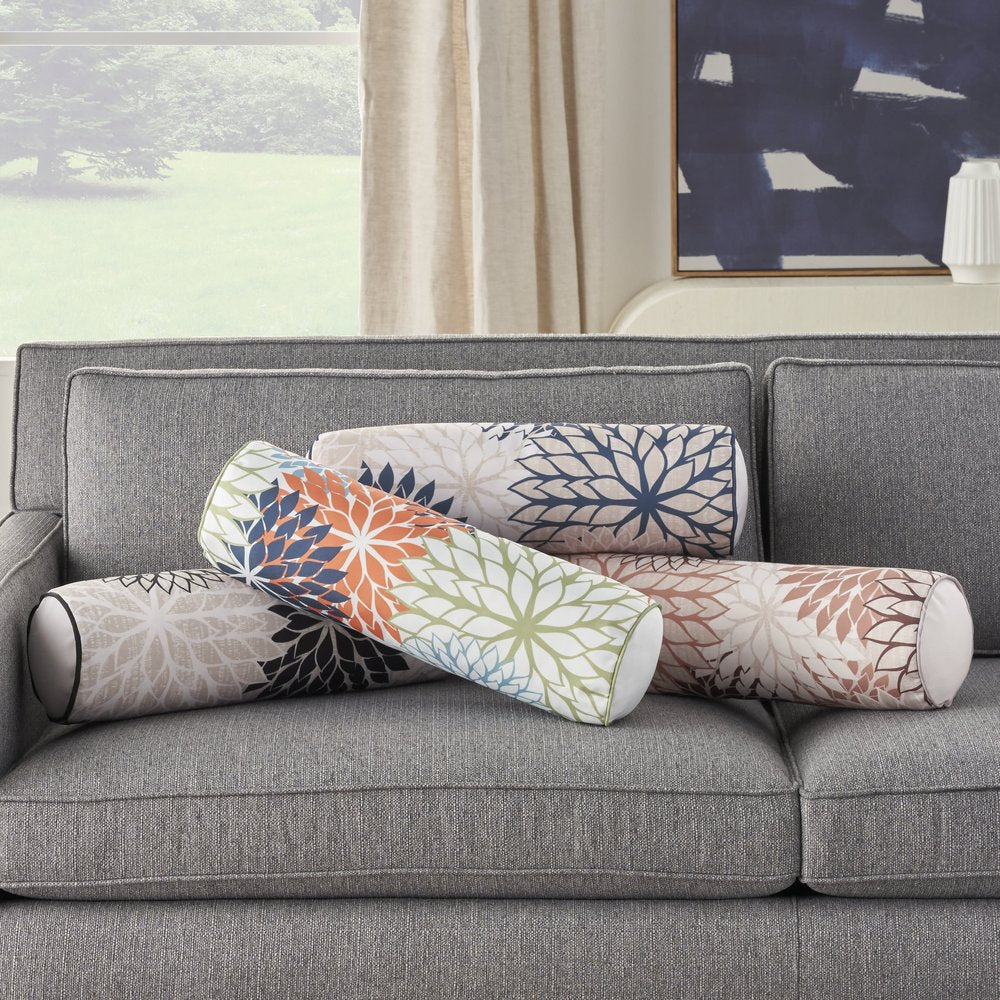 6" X 20" Orange Green and Blue Bolster Floral Indoor Outdoor Throw Pillow HomeRoots