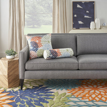 6" X 20" Orange Green and Blue Bolster Floral Indoor Outdoor Throw Pillow HomeRoots