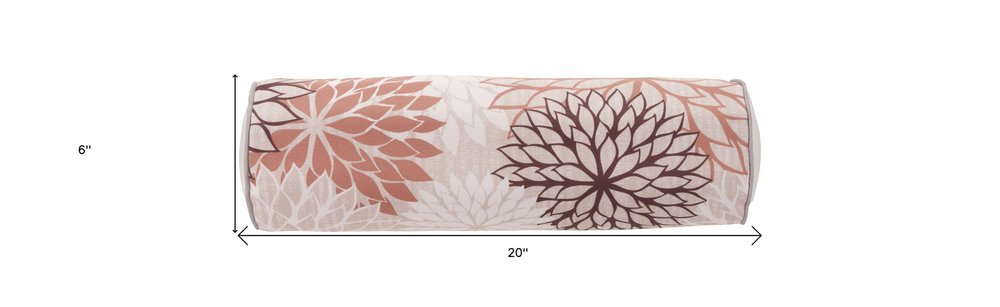 6" X 20" Brown Beige and Ivory Bolster Floral Indoor Outdoor Throw Pillow — view 1