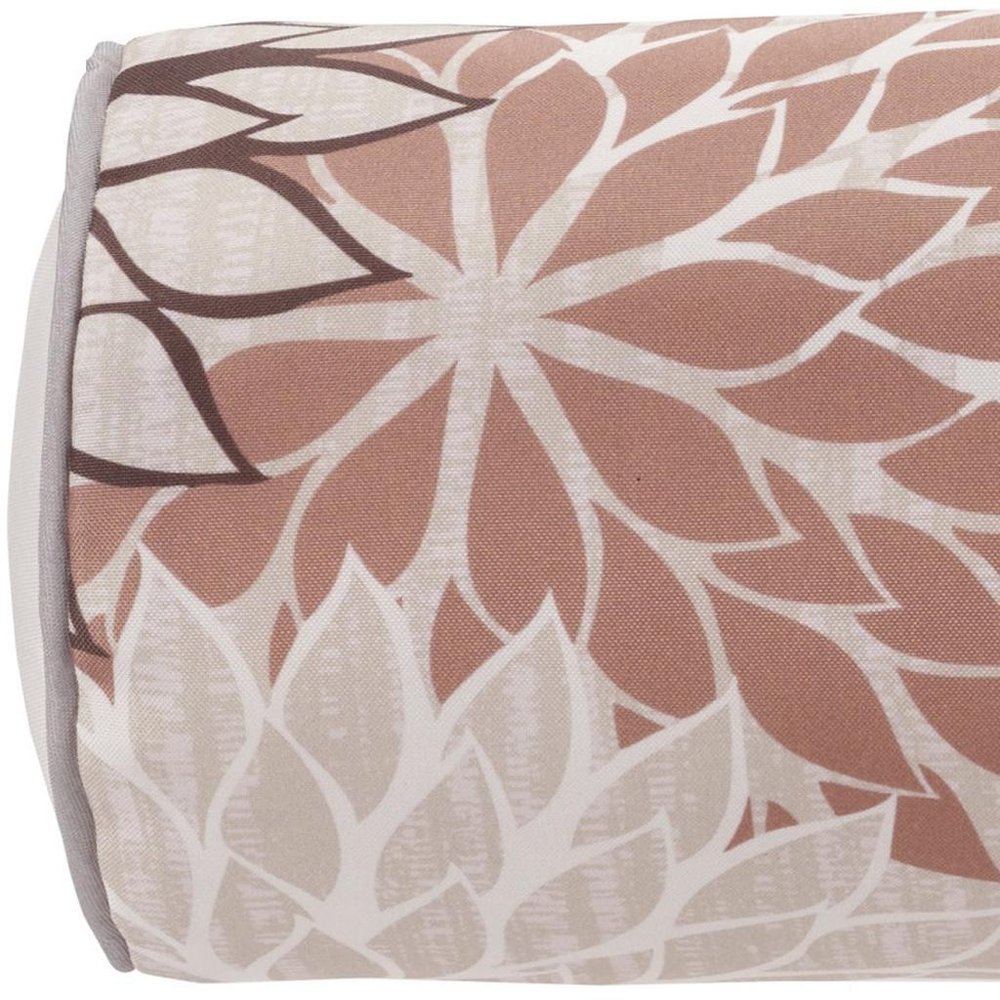 6" X 20" Brown Beige and Ivory Bolster Floral Indoor Outdoor Throw Pillow — view 6
