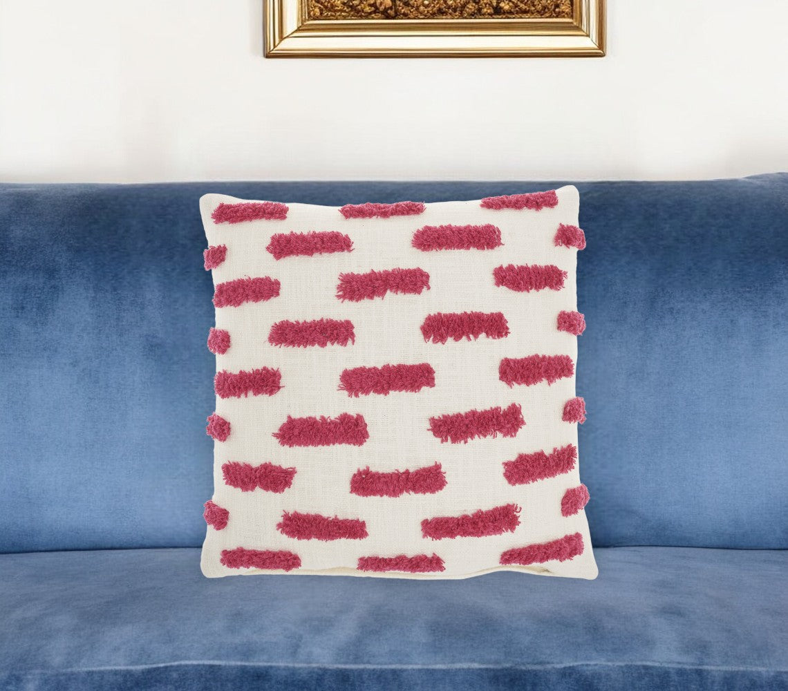 18" Pink and White Geometric Cotton Throw Pillow FurniFindUSA