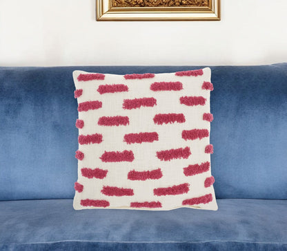 18" Pink and White Geometric Cotton Throw Pillow FurniFindUSA
