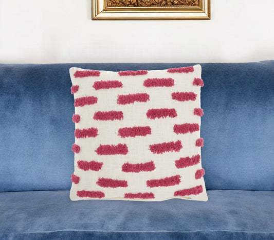 18" Pink and White Geometric Cotton Throw Pillow FurniFindUSA