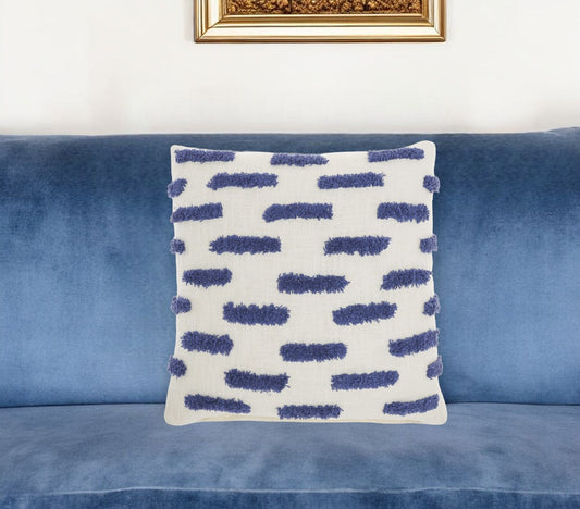 18" Blue and White Geometric Cotton Throw Pillow FurniFindUSA