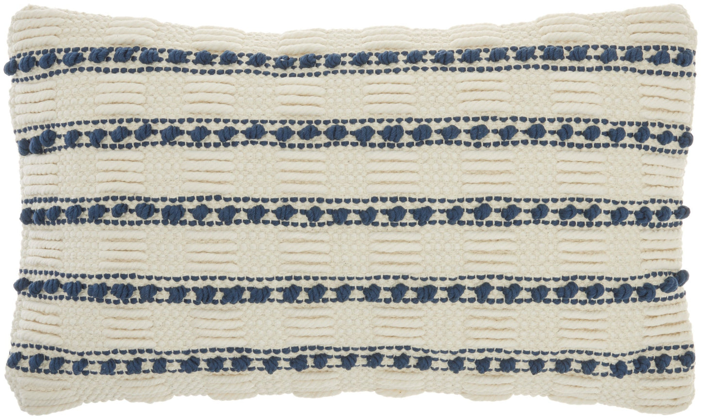 12" X 20" Ivory and Blue Striped Cotton Blend Throw Pillow With Texture FurniFindUSA