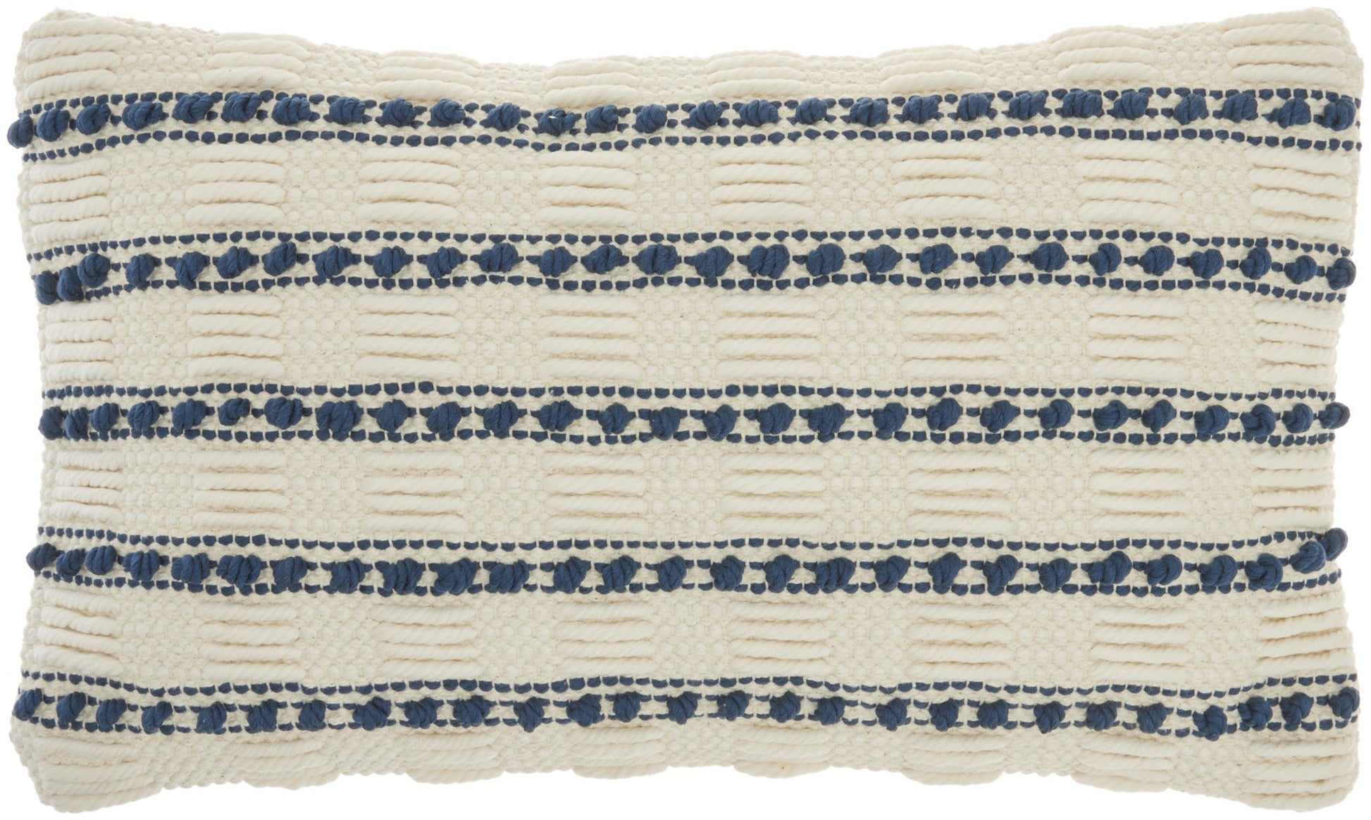 12" X 20" Ivory and Blue Striped Cotton Blend Throw Pillow With Texture FurniFindUSA