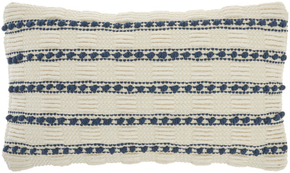 12" X 20" Ivory and Blue Striped Cotton Blend Throw Pillow With Texture FurniFindUSA