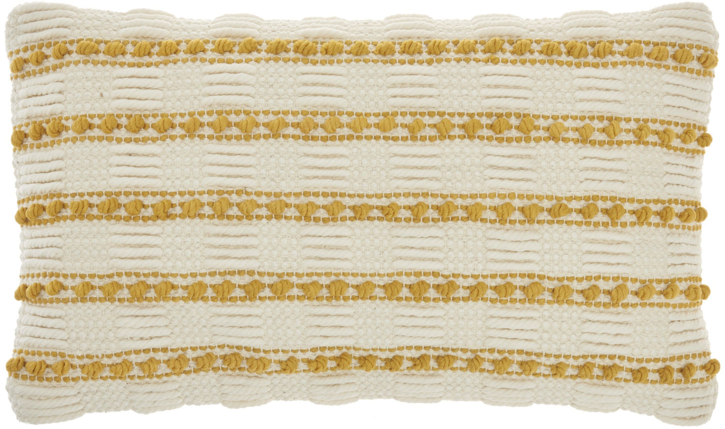 12" X 20" Yellow and Ivory Striped Cotton Blend Throw Pillow With Texture FurniFindUSA