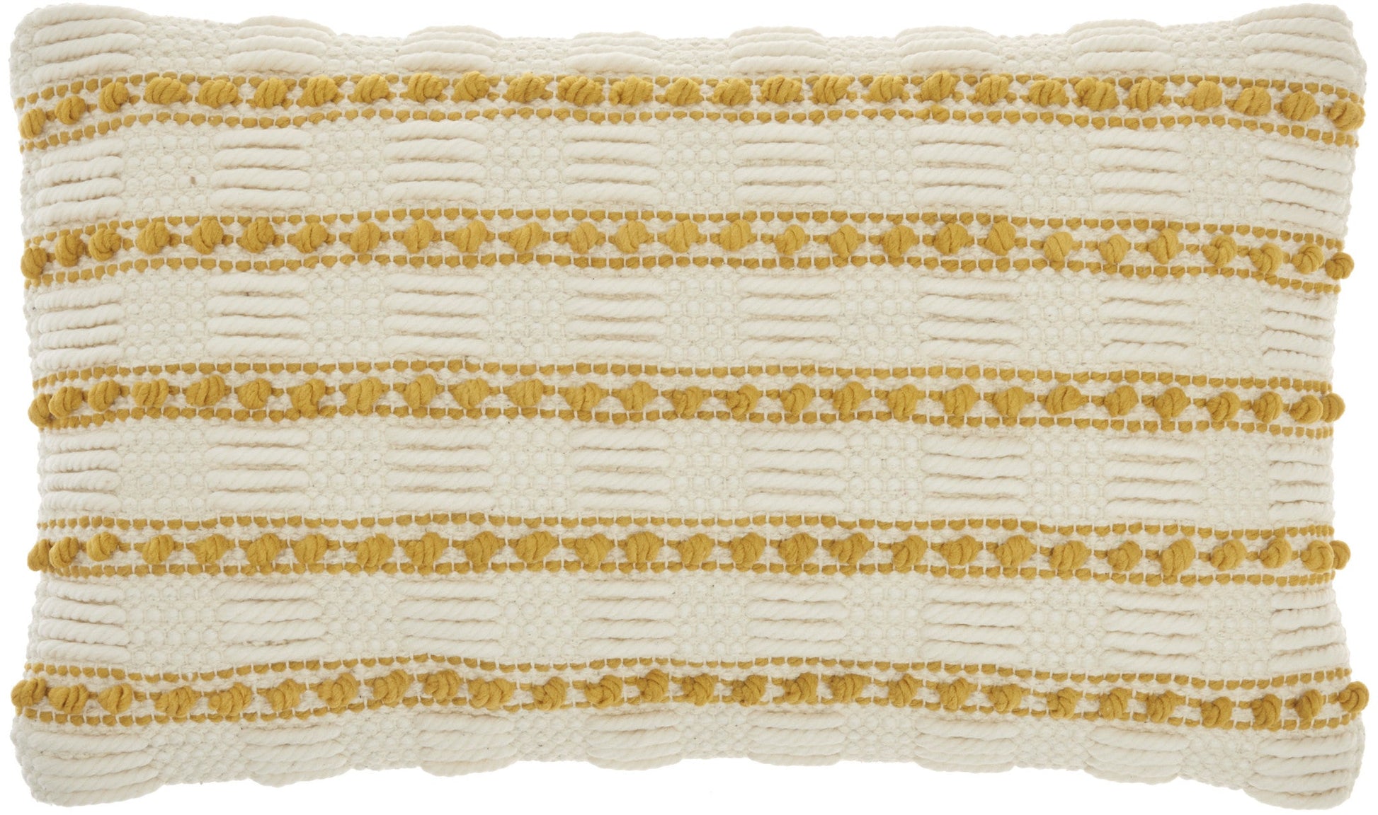 12" X 20" Yellow and Ivory Striped Cotton Blend Throw Pillow With Texture FurniFindUSA