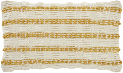 12" X 20" Yellow and Ivory Striped Cotton Blend Throw Pillow With Texture FurniFindUSA