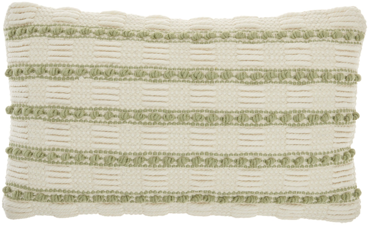 12" X 20" Sage and Ivory Striped Cotton Blend Throw Pillow With Texture FurniFindUSA