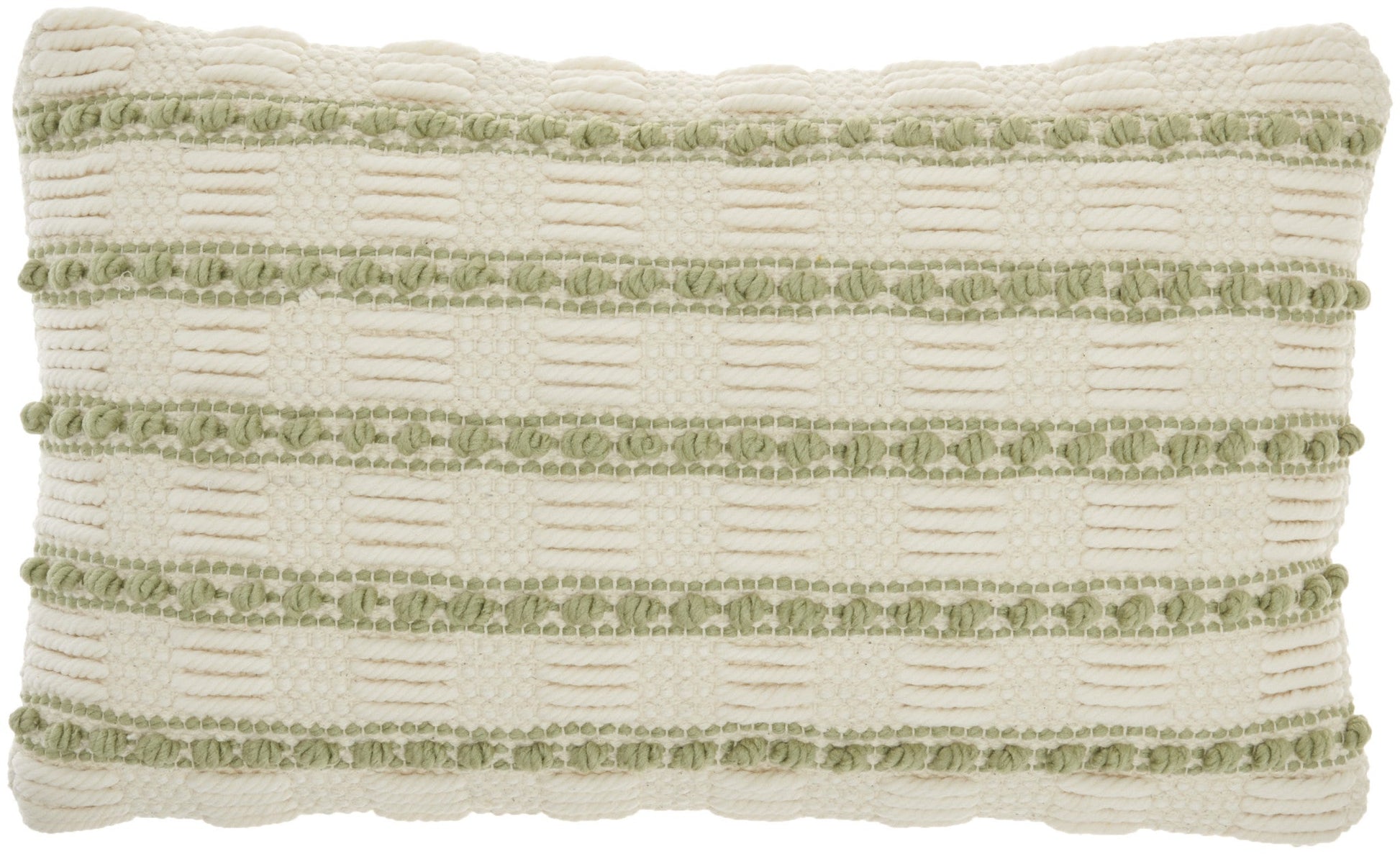 12" X 20" Sage and Ivory Striped Cotton Blend Throw Pillow With Texture FurniFindUSA
