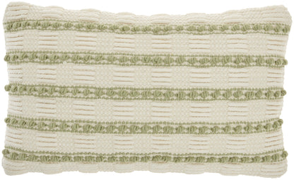 12" X 20" Sage and Ivory Striped Cotton Blend Throw Pillow With Texture FurniFindUSA