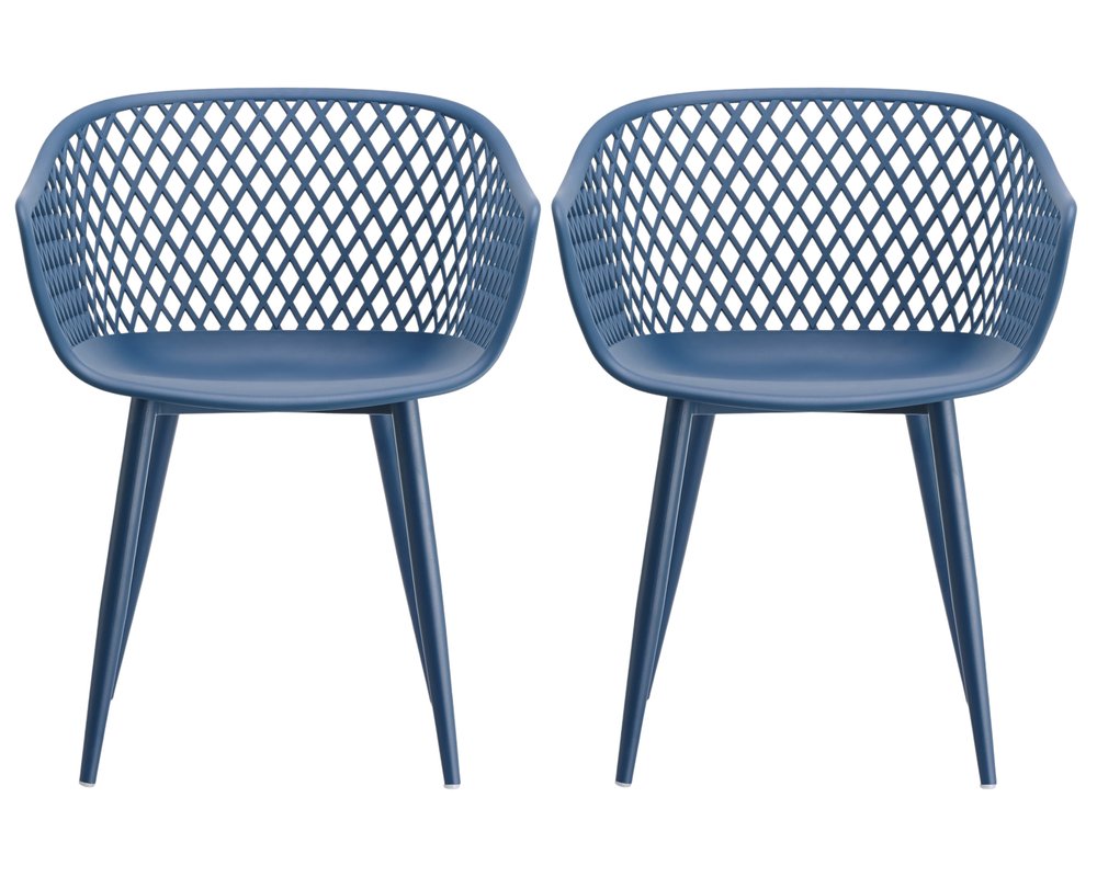 Set of Two Blue Heavy Duty Plastic Dining Arm Chairs HomeRoots