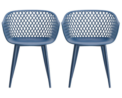 Set of Two Blue Heavy Duty Plastic Dining Arm Chairs HomeRoots